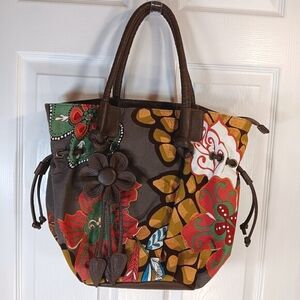 D.Fusion Fabric Shoulder Bag Purse Handbag Faux Leather Colorful Floral NWOT